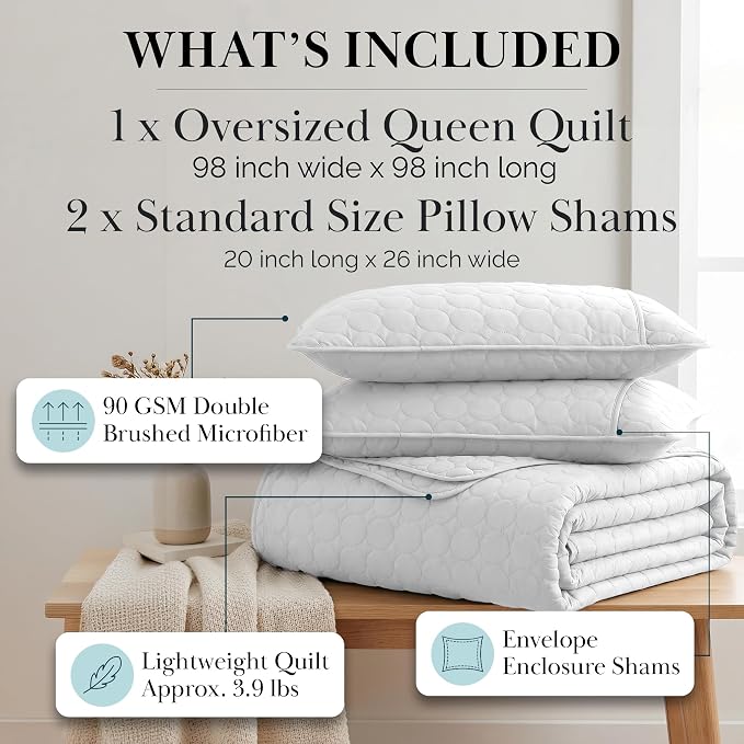 Southshore Fine Living, Inc. White Quilts Queen Size Set, Lightweight Summer - Image 2