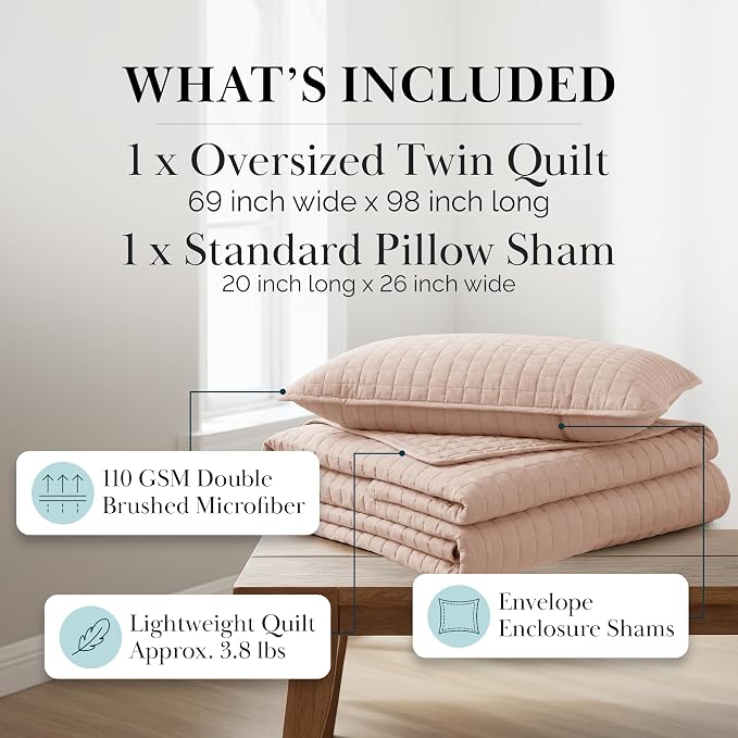 Southshore Fine Living, Inc. Twin Quilt Bedding Set, Stitched Soft Brushed - Image 2