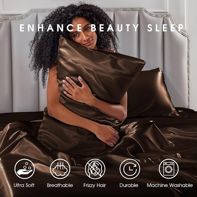 FreshCulture Satin Sheets Queen Size Bed Set- 4 Piece Luxury Soft Silky Queen - Image 7