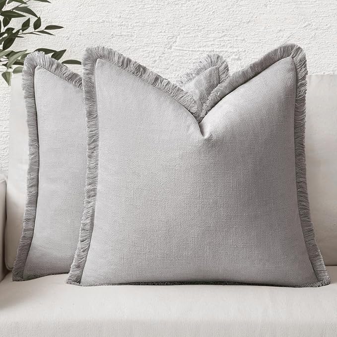 MIULEE Decorative Throw Pillow Covers Neutral Linen Fringe Throw Pillows Euro by MIULEE