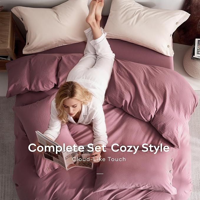 JELLYMONI 100% Washed Cotton Duvet Cover Queen – Soft, Breathable Linen-Look - Image 8