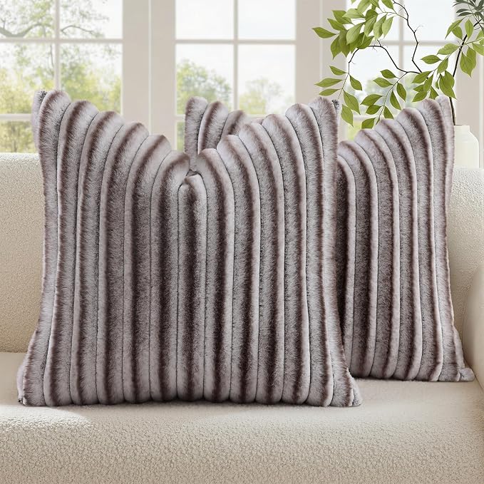 decorUhome Cozy Faux Fur Throw Pillow Covers 18x18 Set of 2 Decorative Soft by decorUhome