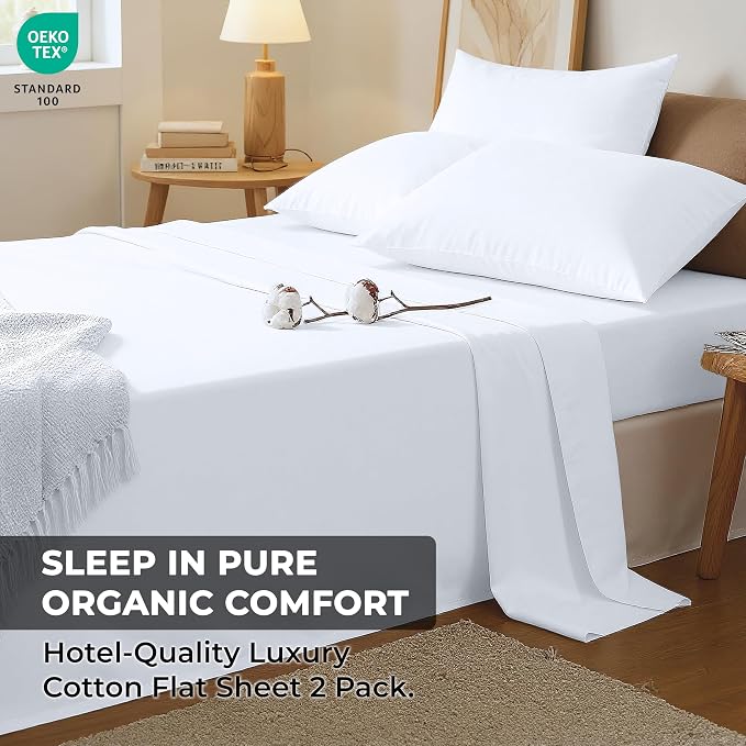 Royale Linens 100% Organic Cotton Full 2 Pack Flat Sheet Only - Image 9