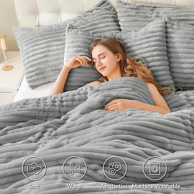 BEDELITE Fleece Oversized Queen Comforter Set -Super Soft & Warm Fluffy Light - Image 3