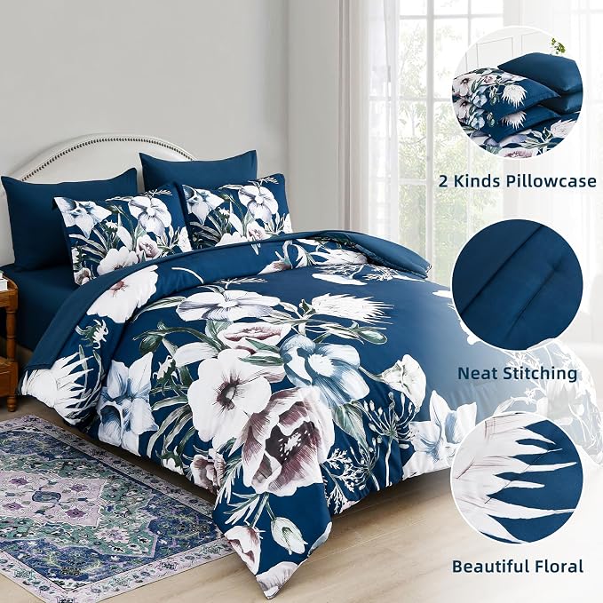 Luxudecor Floral Comforter Set Queen Size 7 Piece, Elegant Comforter Bedding Set - Image 6