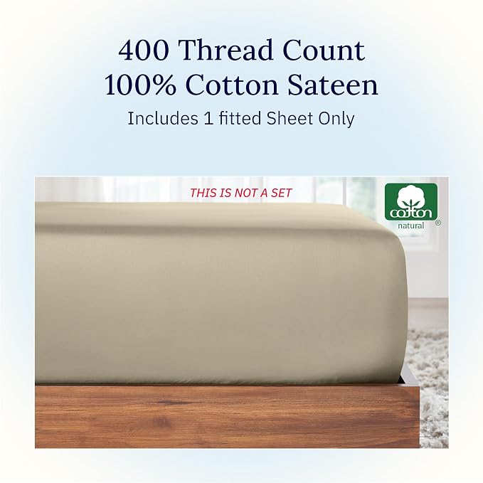 California Design Den Fitted Sheet Queen Deep Pocket Only, 400 Thread Count - Image 4
