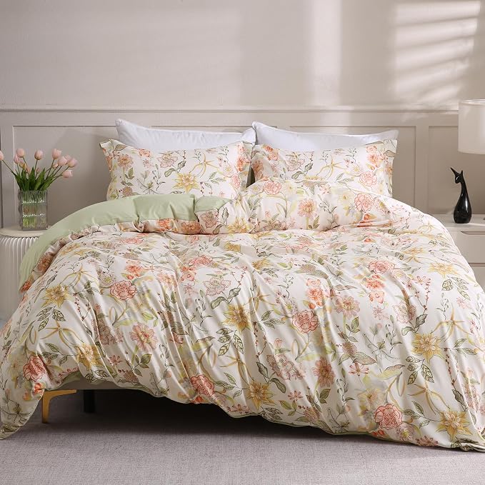 LONAVA Queen Floral 3 Pcs Duvet Cover Set, Breathable Soft Microfiber Glass - Image 8