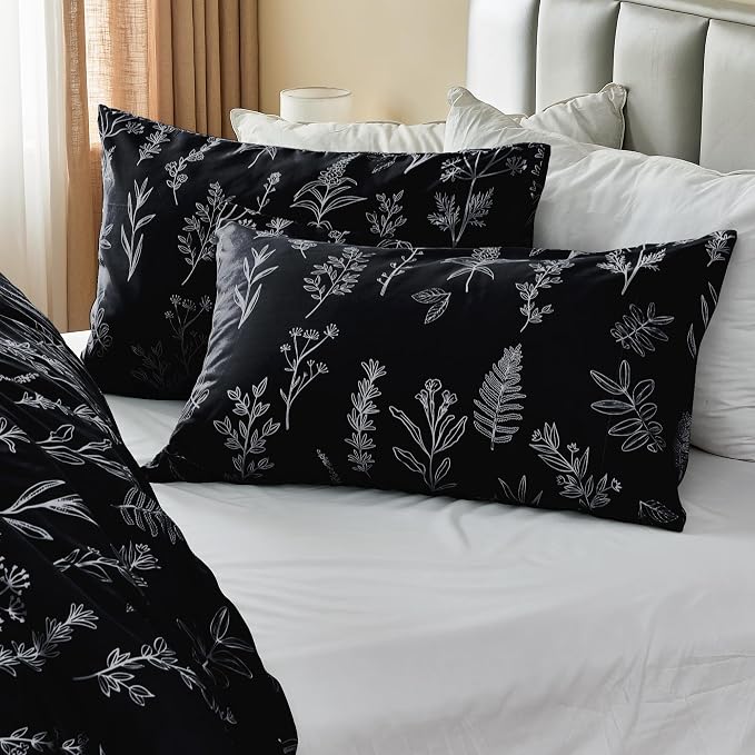 MUXHOMO Duvet Cover Queen Size, Reversible Floral Black Duvet Cover Set - Image 6
