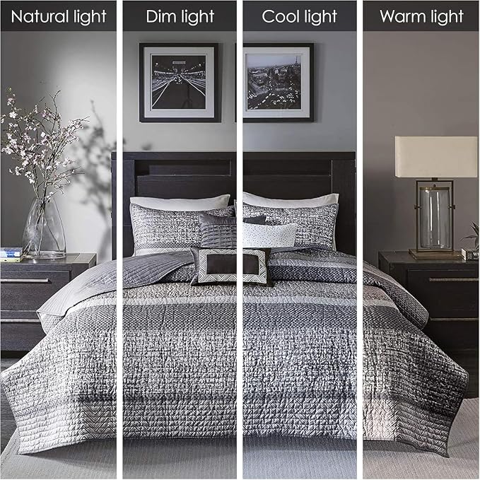 Madison Park Queen Quilt Set Lustrous Jacquard & Glitter Accent Coverlet Set - Image 2