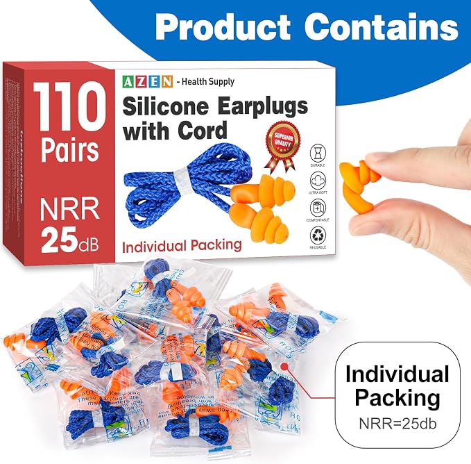 AZEN 110 Pairs Silicone Ear Plugs, Reusable Earplugs - Image 2