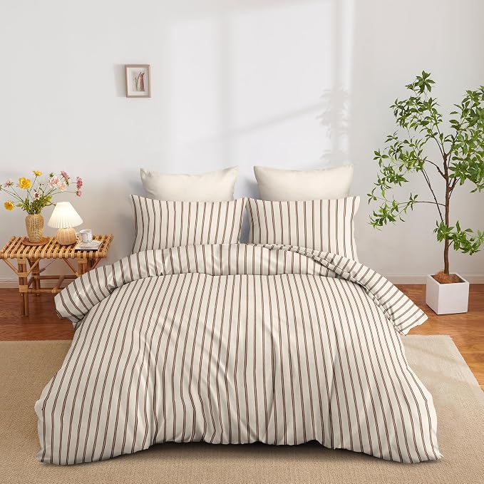 Nayoroom Striped Duvet Cover Queen Size Brown Stripe Duvet Cover Dorm Bedding - Image 3