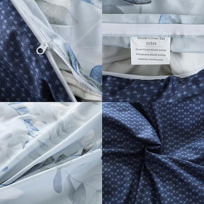 OAITE Duvet Cover King Size, Reversible Leaf Blue Duvet Cover Set - Image 5