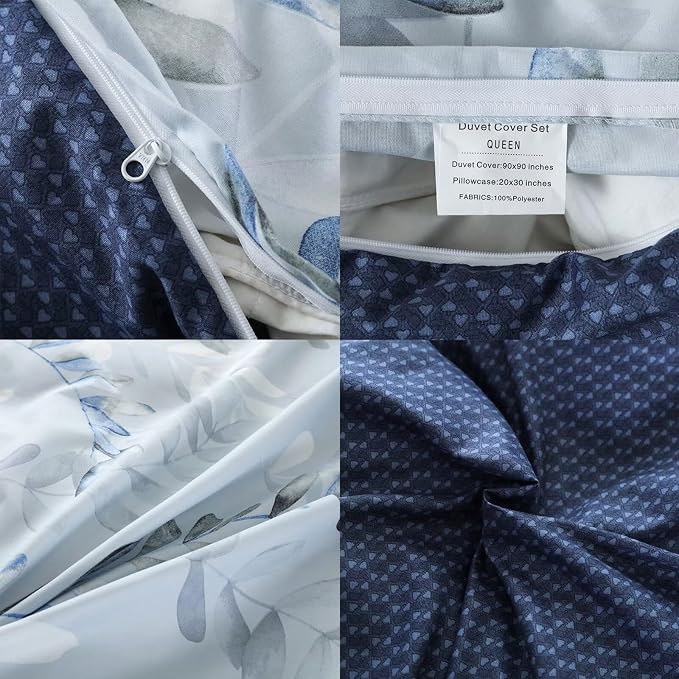 OAITE Duvet Cover Twin Size, Reversible Leaf Blue Duvet Cover Set - Image 5