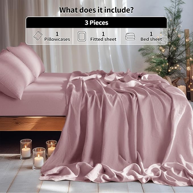 LBRO2M 100% Pure Linen Sheet Set Deep Pocket Up to 16" Bed Sheets Sets - Image 2