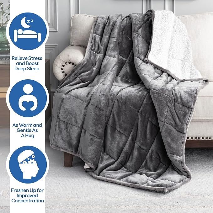 Cottonblue Sherpa Fleece Weighted Blanket 12lbs, Flannel Cozy Plush Bed Throw - Image 3
