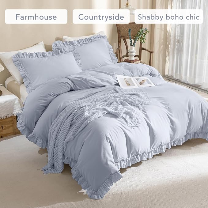 QSH Ruffle Duvet Cover Queen Size Washed Cotton - Image 2