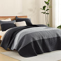 Litanika Oversized King Quilt Set Black and White, 120x120 Stripe Bedspread by Litanika