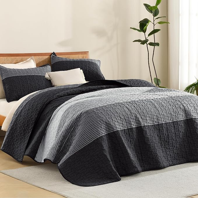 Litanika California King Quilt Set Black White Grey by Litanika