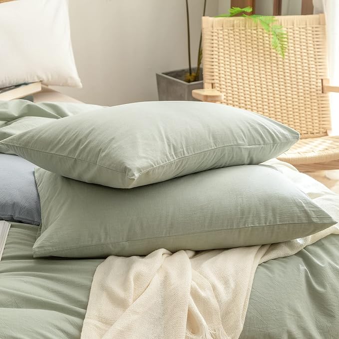BESTOUCH Duvet Cover Set 100% Washed Cotton Linen Feel Super Soft Comfortable - Image 7