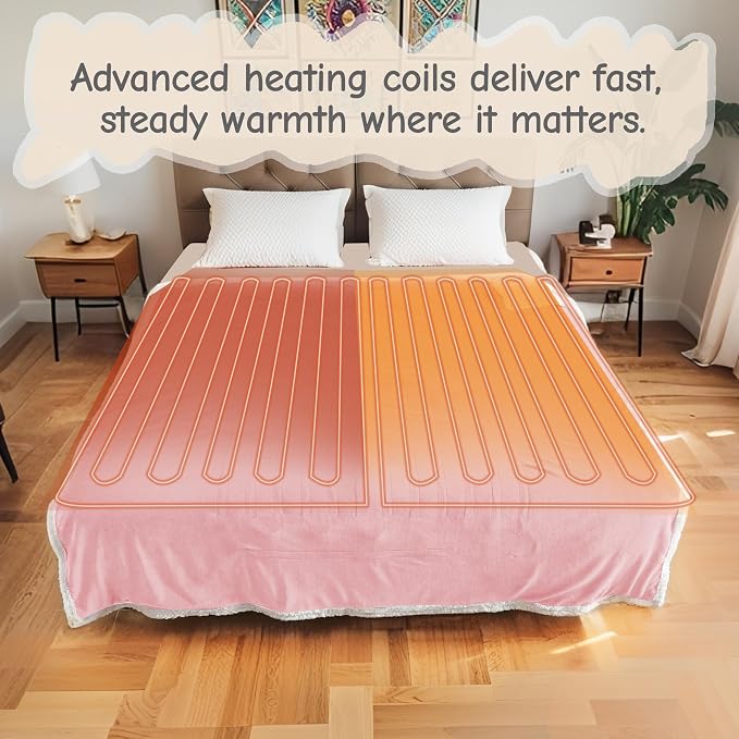 Electric Heated Blanket Queen Size 84"x90", Soft Flannel - Image 2
