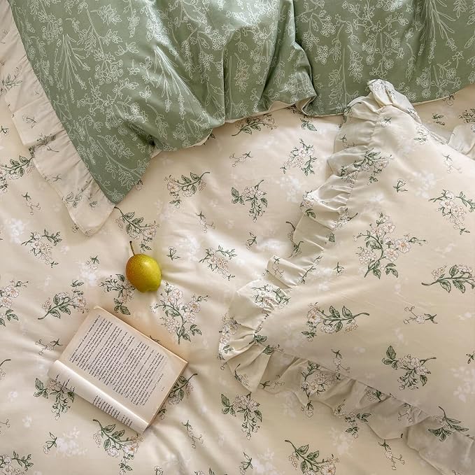mixinni Reversible Sage Green Floral Duvet Cover Set Twin Size - Image 8