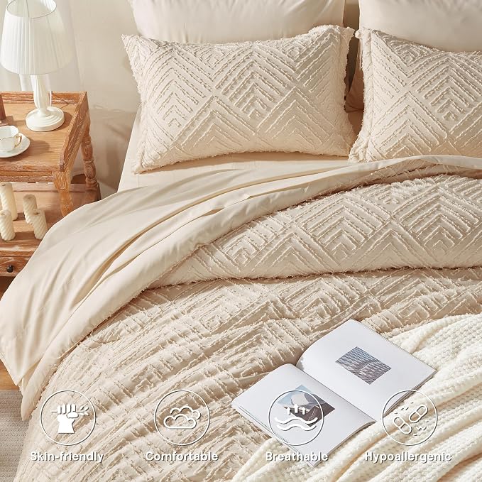 Zzlpp Queen Comforter Set 7 Pieces, Tufted Boho Bedding Set - Image 3