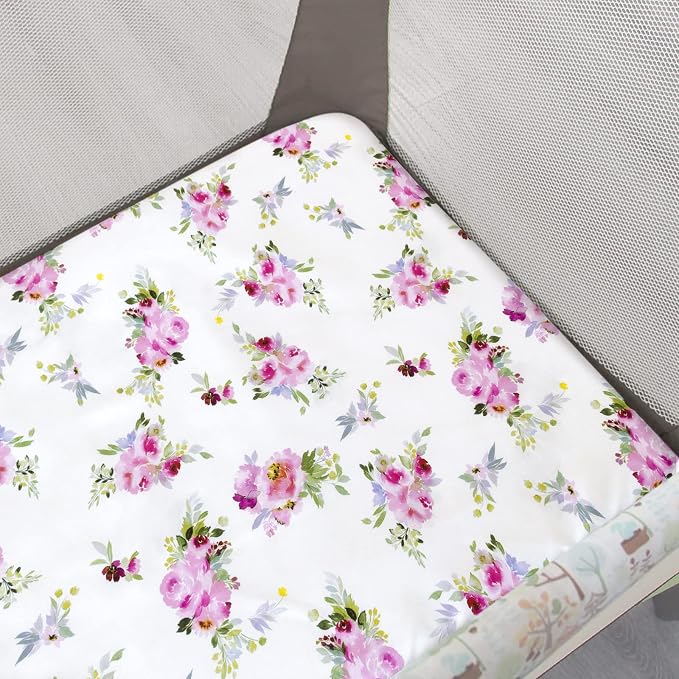 Pack and Play Sheets Girl Red Floral, Compatible - Image 2