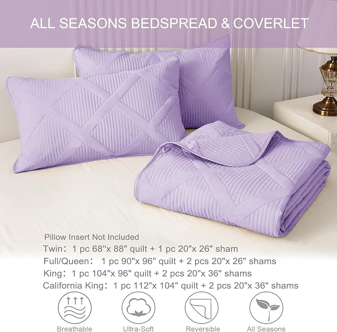 Exclusivo Mezcla Oversized King Quilt Set- Lilac Cal King Quilts Bedding Set - Image 6