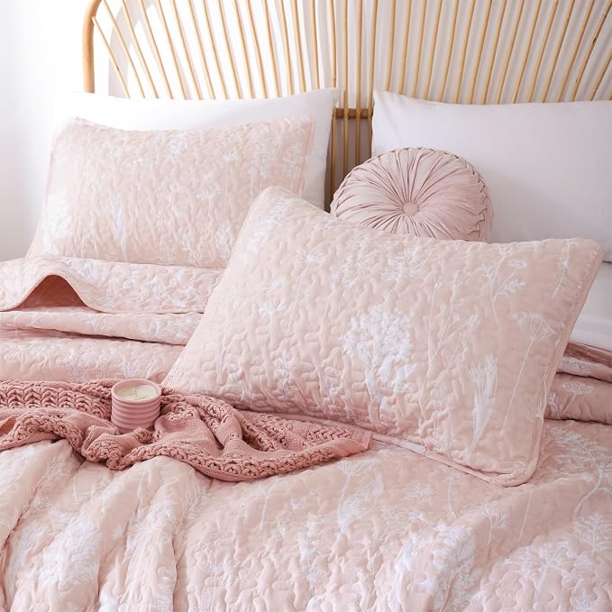 JANZAA Quilt King Size Blush Quilt Botanical - Image 3