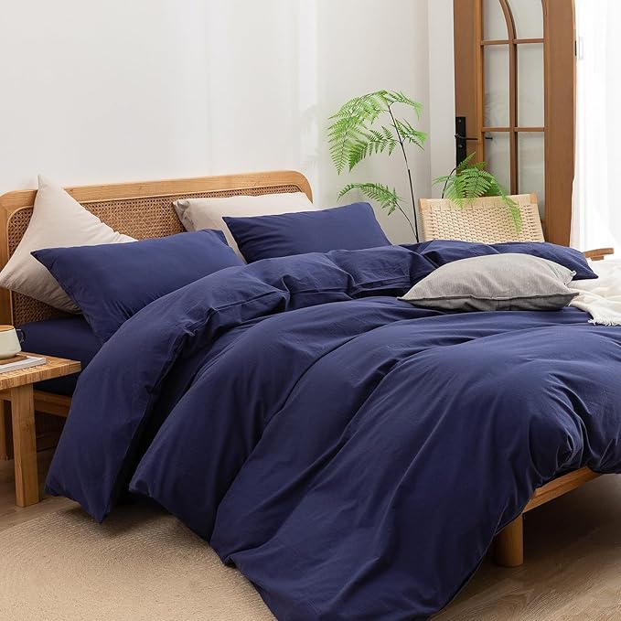 BESTOUCH Duvet Cover Set 100% Washed Cotton Linen Feel Super Soft Comfortable - Image 5