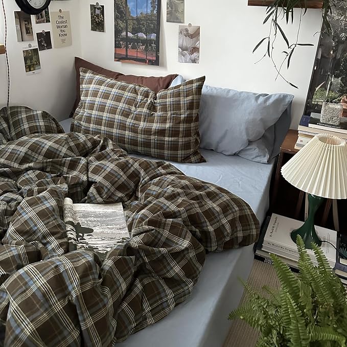 mixinni Vintage Buffalo Plaid Duvet Cover Set Queen Size - Image 7