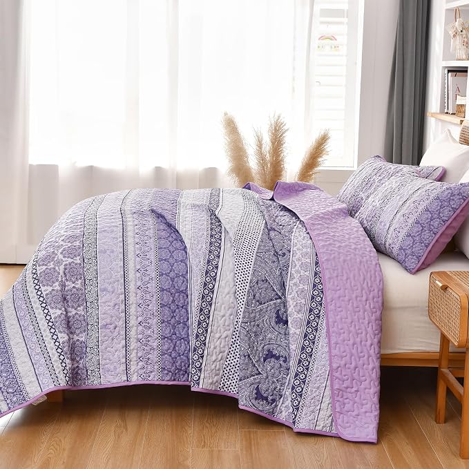 WONGS BEDDING Boho Quilt Set King Size, Lightweight Bedspread Coverlet Bedding - Image 3