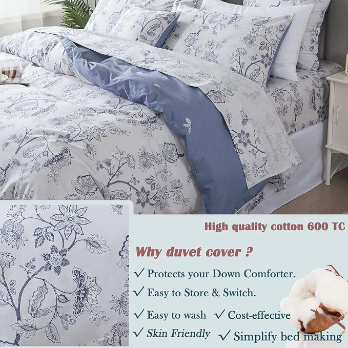 FADFAY Duvet Cover Set Full Floral Bedding Percale Cotton 600 TC Classical - Image 7