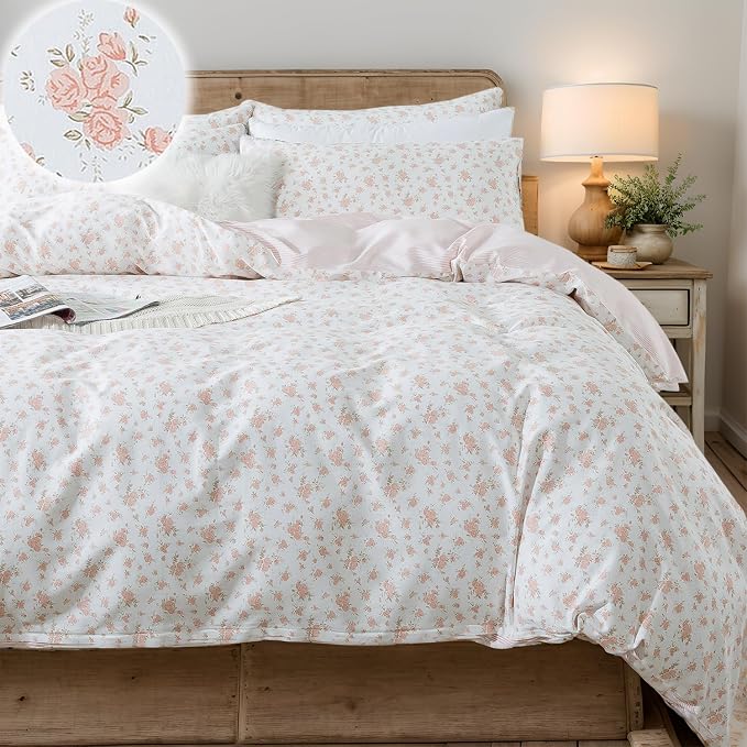 FADFAY Full Duvet Cover Set Pink Floral Comforter Cover 100% Cotton Girls Pink by CottonWorldSweetDream