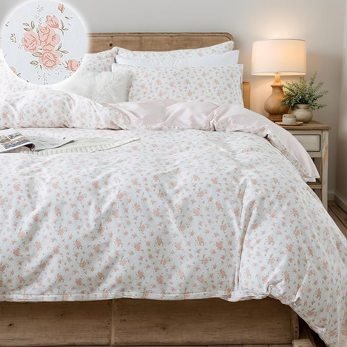 FADFAY Twin Duvet Cover Set Pink Floral Comforter Cover 100% Cotton Girls Pink by CottonWorldSweetDream