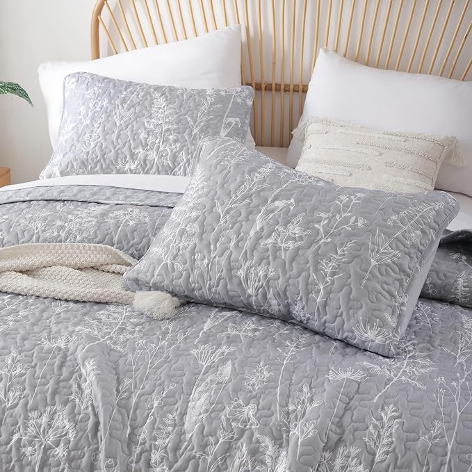 JANZAA Quilts Queen Size Bed Spread Botanical 3 Pieces Quilts Queen Size Sets - Image 3
