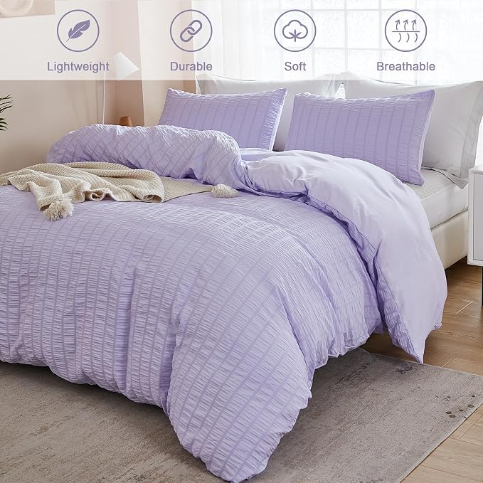 AveLom Lavender Purple Seersucker Duvet Cover Set King, 3 Pieces, Ultra Soft - Image 2