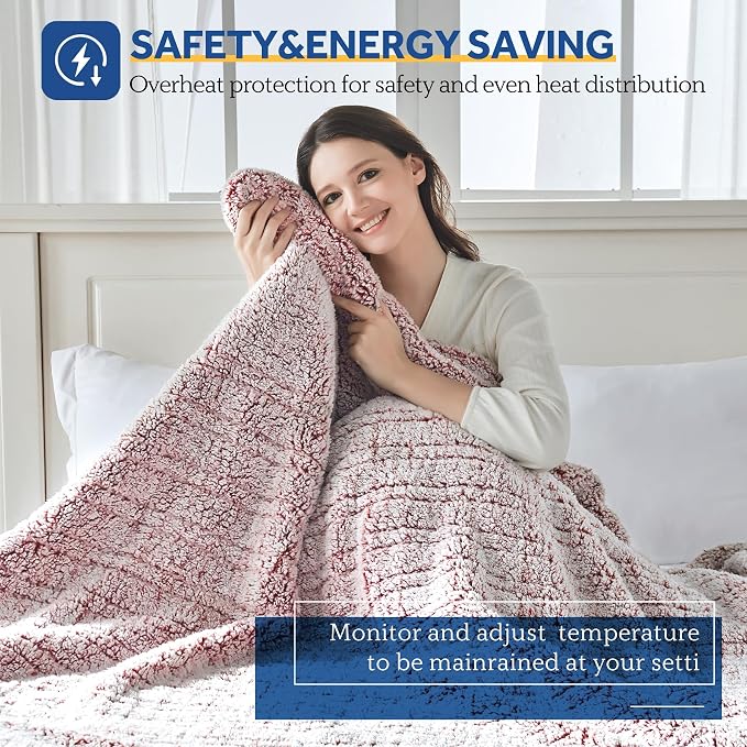SEALY Electric Blanket Twin Size, Soft Sherpa Heated Blanket Single Control - Image 2