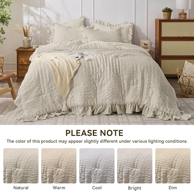 JOLLYVOGUE Queen Comforter Set, 3 Pieces Oatmeal Seersucker Comforters Queen - Image 8