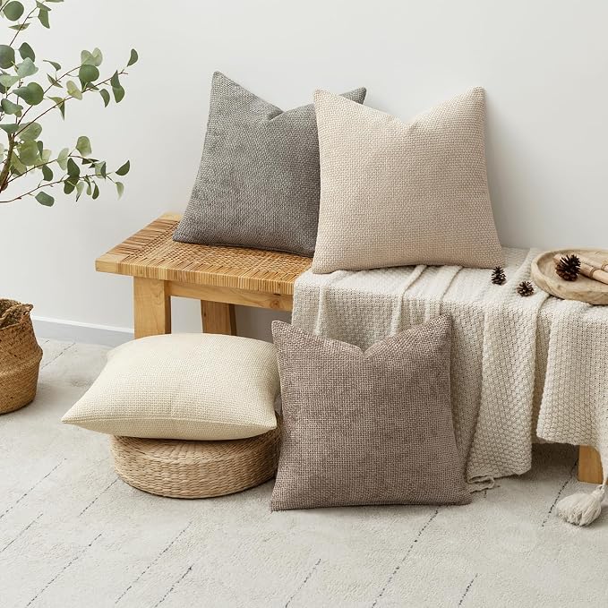 MIULEE Pack of 4 Couch Throw Pillow Covers 18x18 Inch Neutral Beige/Brown Soft - Image 4