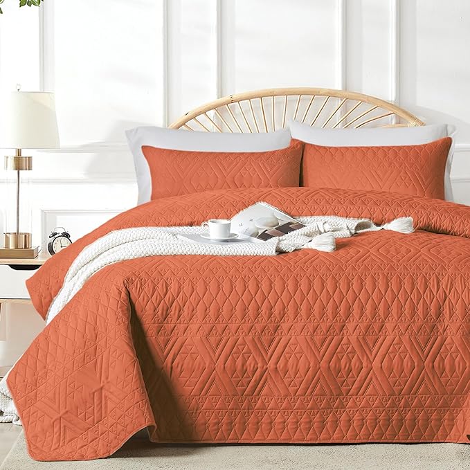 akkialla King/Cal King Size Quilt Bedding Set, Burnt Orange Lightweight by akkialla
