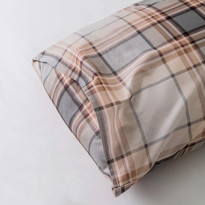 SUSYBAO Brown Tartan Duvet Covr King 100% Cotton 3 Pcs Set 1 Khaki Buffalo - Image 6