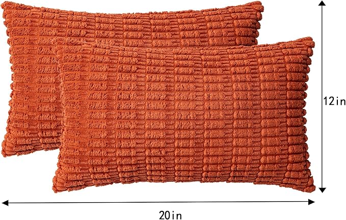 Aegero Pack of 2 Corduroy Decorative Throw Pillow Covers 12x20 InchSoft Boho - Image 4