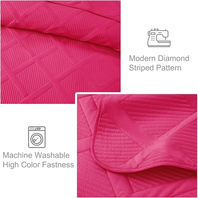 Exclusivo Mezcla Oversized King Quilt Set- Hot Pink Cal King Quilts Bedding Set - Image 5