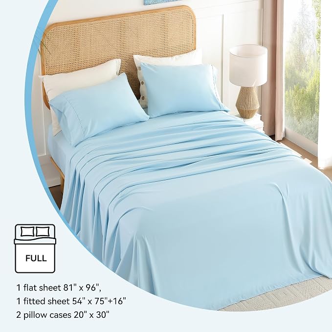 Full Sheet Set 4 Piece, Wrinkle Free, Oeko-Tex Certified Bedsheets，Sky Blue - Image 6