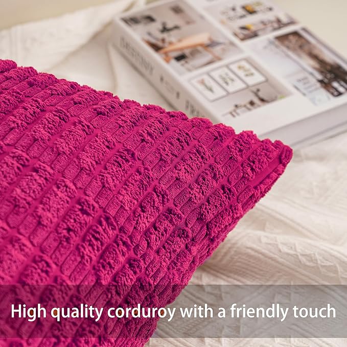 Aegero Pack of 2 Corduroy Decorative Throw Pillow Covers 16x16 Inch Soft - Image 2