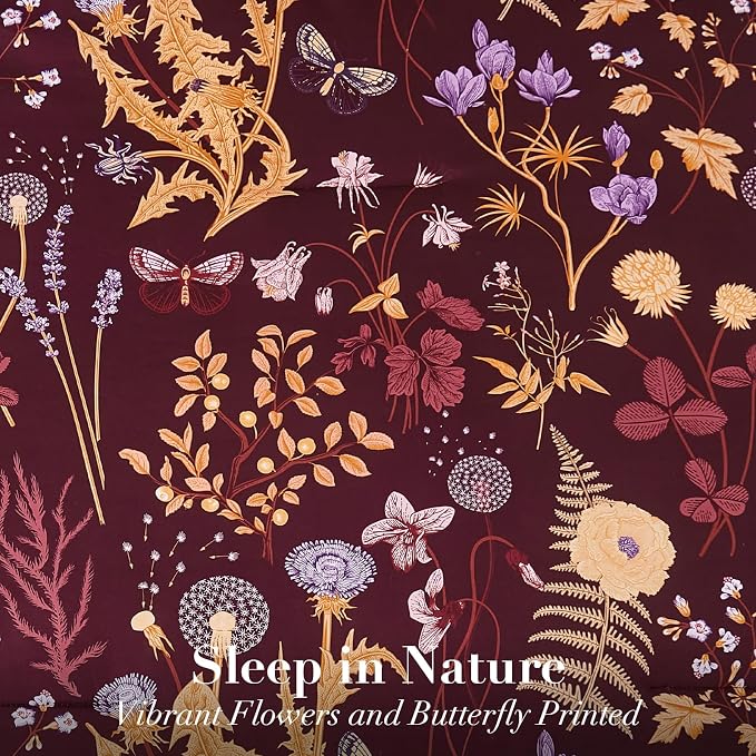 Yiran King Size Comforter Set 7 Piece, Burgundy Floral Bedding Set, Lightweight - Image 4