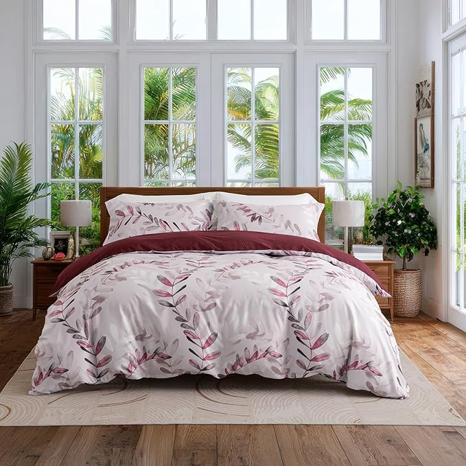 OAITE Duvet Cover King Size, Reversible Flower Pink Duvet Cover Set by OAITE