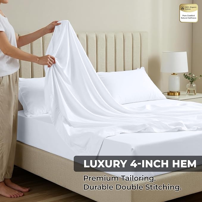 Royale Linens 100% Organic Cotton Full 2 Pack Flat Sheet Only - Image 6