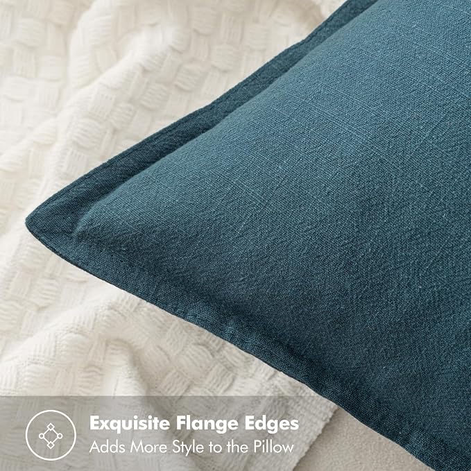 MIULEE Decorative Linen Pillow Covers 18x18 Inch Blue ​Boho Farmhouse​ ​Neutral - Image 2